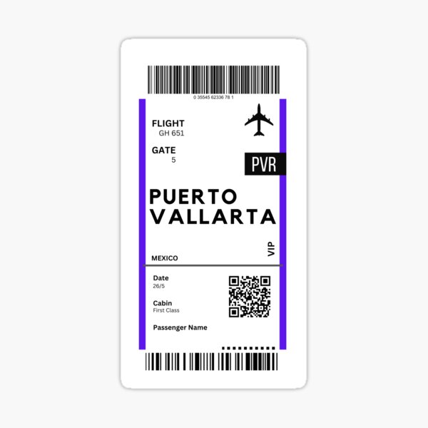 Puerto Vallarta (PVR) Mexico Airplane Boarding Pass Sticker