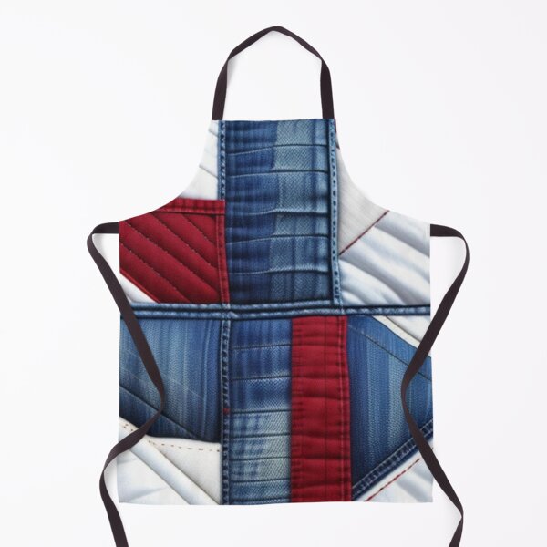 Aperçu de l'œuvre Courtepointe en denim patchwork rouge blanc bleu créée et vendue par Roxburylane.