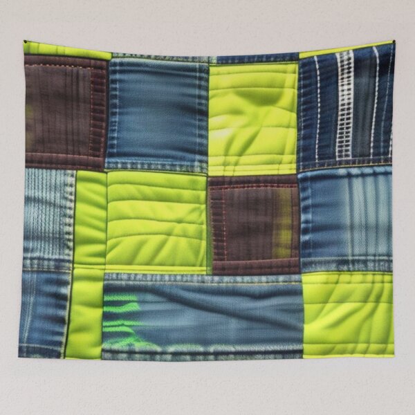 Item preview, Lime green and denim Patchwork  designed and sold by Roxburylane.