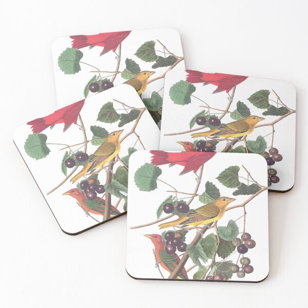 Item preview, Summer Red Birds Vintage Chromolithograph by Audubon and Havell Sweet Pretty Happy Birdwatching Gift designed and sold by ElegantTeaTime.