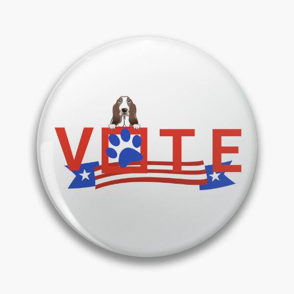 Item preview, American Flag Vote Slogan With Paw Print and Peeking Basset Hound designed and sold by PAWsitiveCurios.