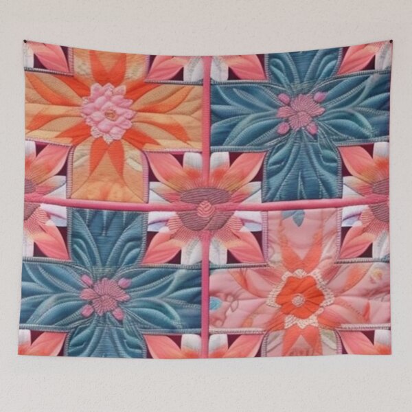 Item preview, Pink, orange,  cyan,  Patchwork flowers  designed and sold by Roxburylane.