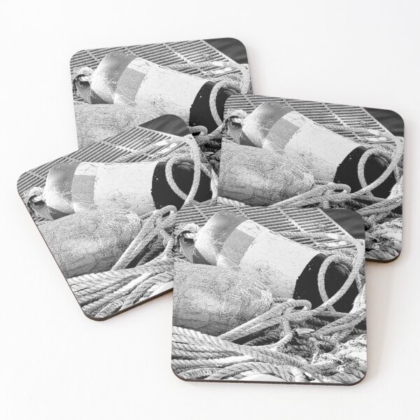 Item preview, Buoys And Rope On The Dock In Black White designed and sold by Katrina M Britt.