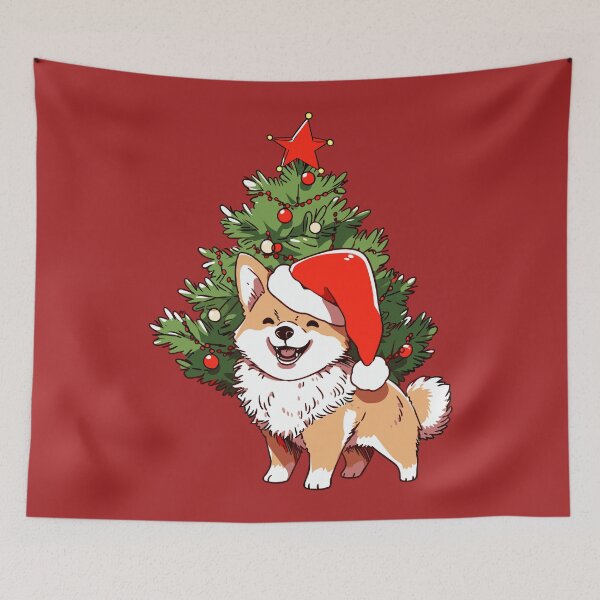 Item preview, Cute Dog wearing Santa hat and Christmas tree designed and sold by Niktarka.