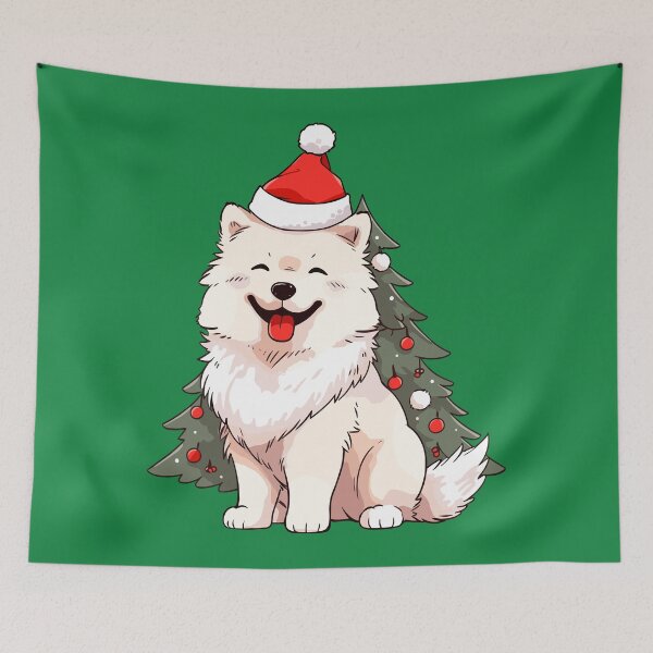 Item preview, Cute Dog wearing Santa hat and Christmas tree designed and sold by Niktarka.
