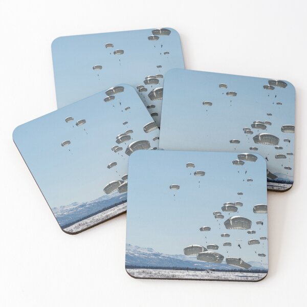 Item preview, STK109884M-U.S. Army paratroopers descend over Malamute Drop Zone, Alaska. designed and sold by StocktrekImages.