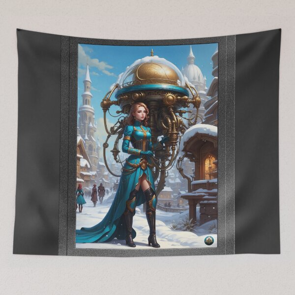 Item preview, A Victorian Young Lady With Her AI In Tow Retrofutrism Poster Art AI Concept Art by Xzendor7 designed and sold by Xzendor7 Digital Art Creations.