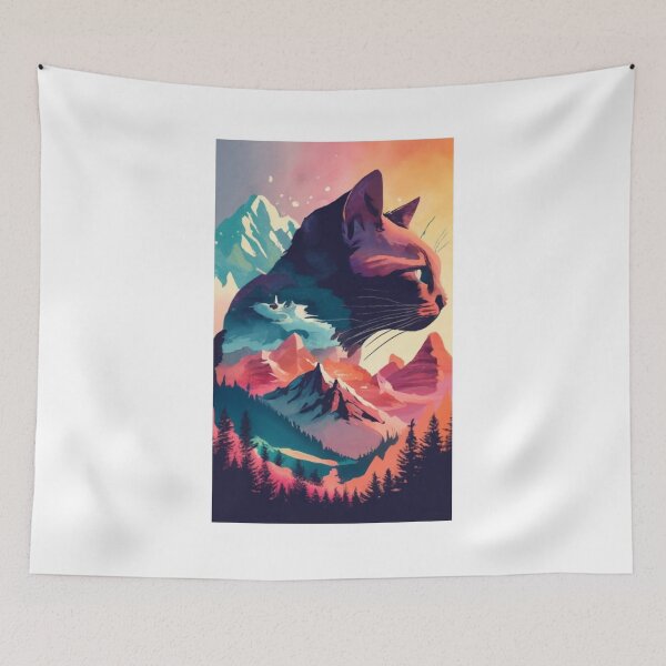 Item preview, Vintage Watercolor Mountain And Cat designed and sold by FenwickDesign99.