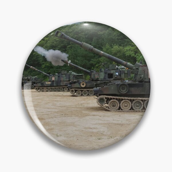 Item preview, STK109847M-Soldiers fire a battery of M109A6 Paladin self-propelled howitzers. designed and sold by StocktrekImages.