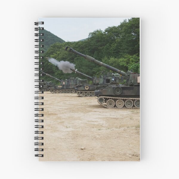Item preview, STK109847M-Soldiers fire a battery of M109A6 Paladin self-propelled howitzers. designed and sold by StocktrekImages.