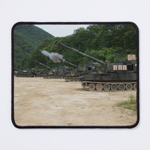 Item preview, STK109847M-Soldiers fire a battery of M109A6 Paladin self-propelled howitzers. designed and sold by StocktrekImages.