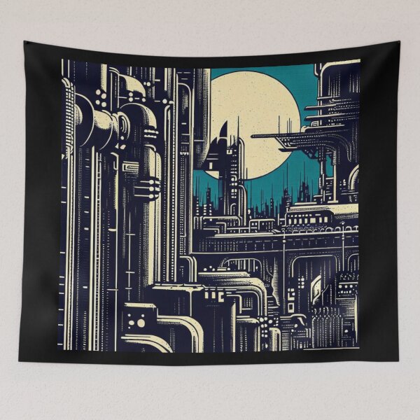 Item preview, SF Futuristic City Woodcut 2 designed and sold by CrankyOldDude.