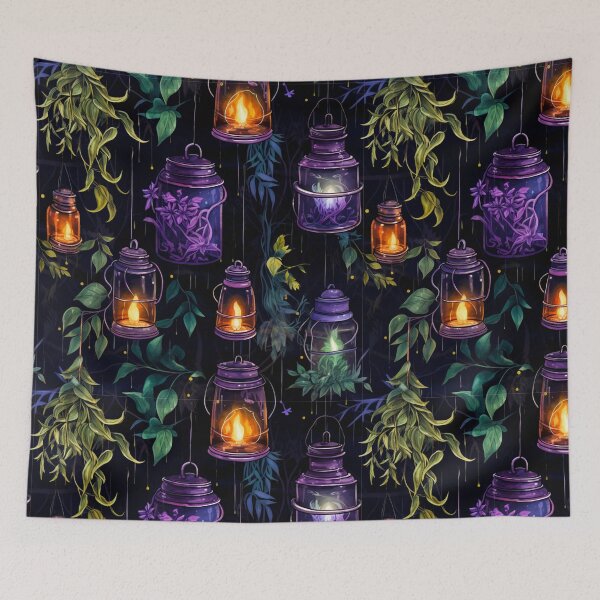Item preview, Dark Botanical Witch Lanterns Print designed and sold by FoxTreeDesign.