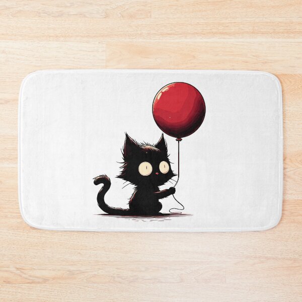 Item preview, Confused black cat holding red balloon designed and sold by TomFrontierArt.