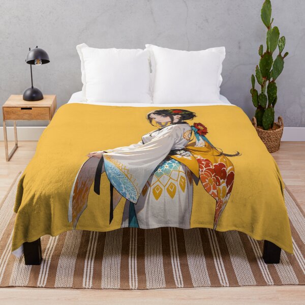 Item preview, beautiful kimono girl yellow background designed and sold by Animepic222.