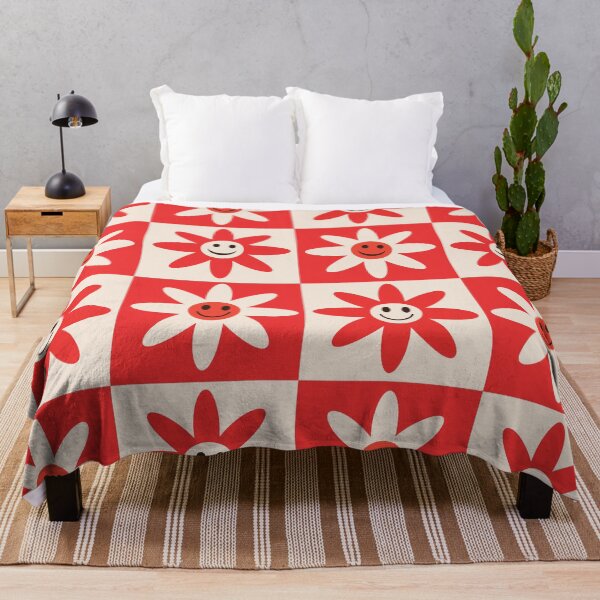 Item preview, Checkered Red and White Smiling Flowers Pattern designed and sold by Yasminepatterns .