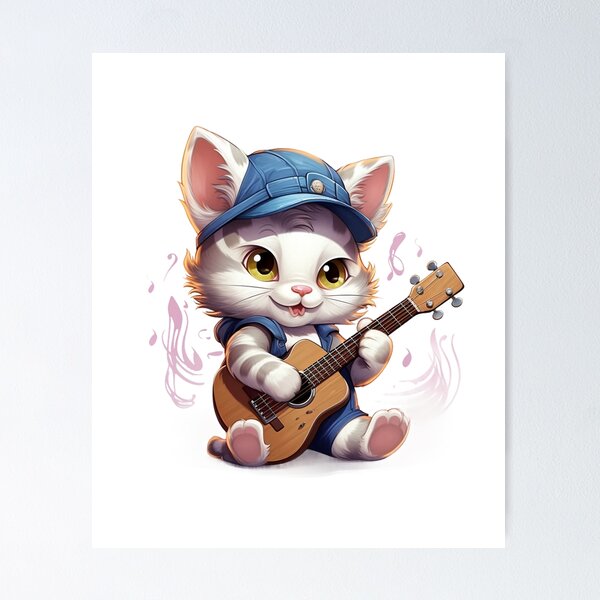Item preview, Cartoon Kitten Plays The Guitar designed and sold by PepeCartoon.