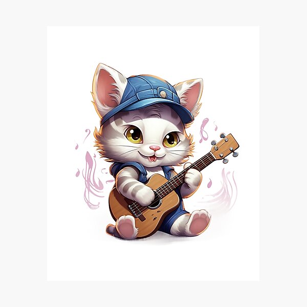 Item preview, Cartoon Kitten Plays The Guitar designed and sold by PepeCartoon.