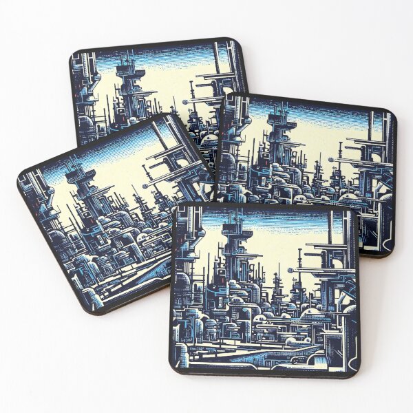 Item preview, SF Futuristic City Woodcut 4 designed and sold by CrankyOldDude.