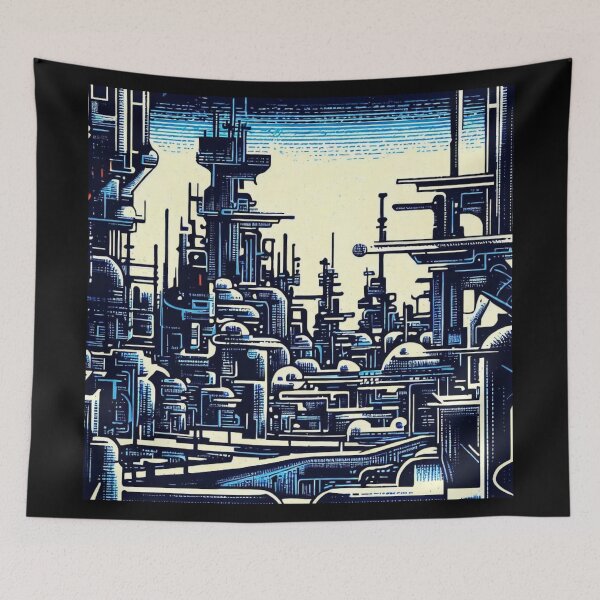 Item preview, SF Futuristic City Woodcut 4 designed and sold by CrankyOldDude.