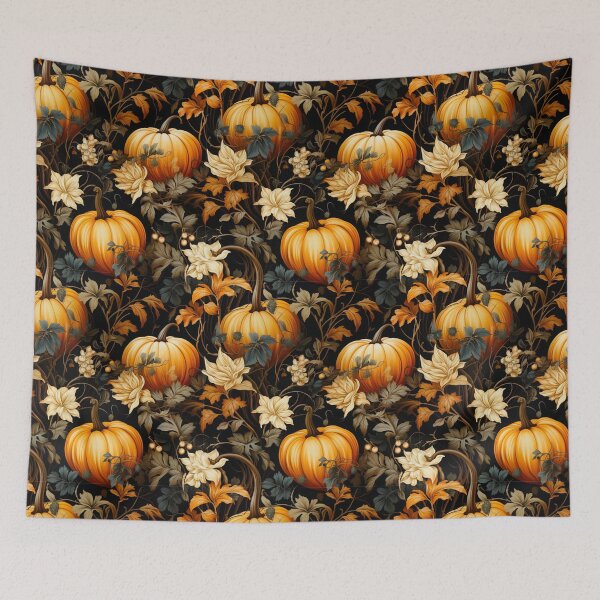 Item preview, In The Dark Pumpkin Garden Vintage Floral Print designed and sold by FoxTreeDesign.