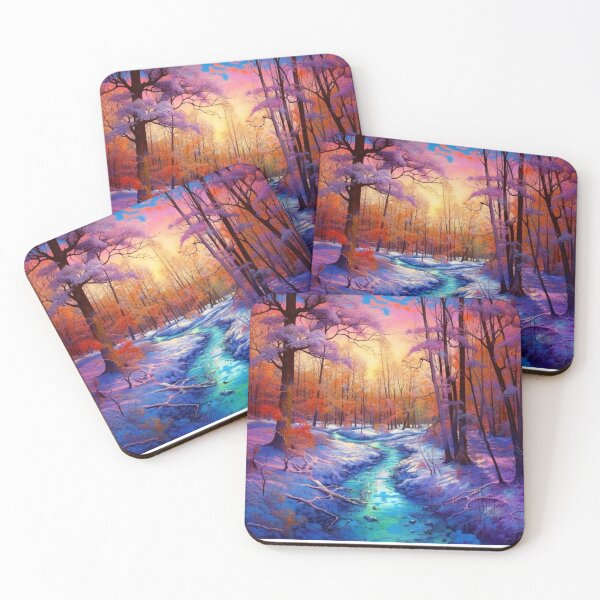 Item preview, Orange River in Snow | Colorful Fantasy Forest Painting designed and sold by FairX.