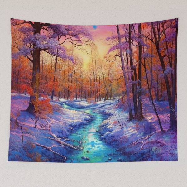 Item preview, Orange River in Snow | Colorful Fantasy Forest Painting designed and sold by FairX.