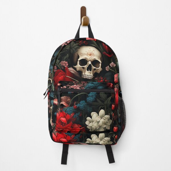 Item preview, Blood Red Gothic Skull Floral Print designed and sold by FoxTreeDesign.