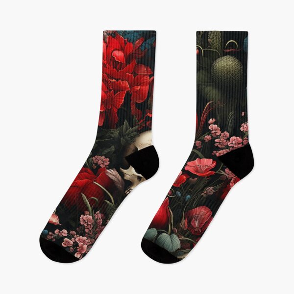 Item preview, Blood Red Gothic Skull Floral Print designed and sold by FoxTreeDesign.