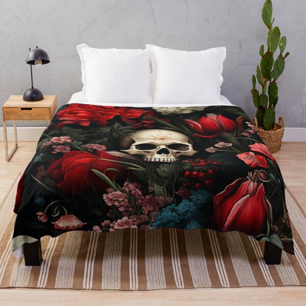 Item preview, Blood Red Gothic Skull Floral Print designed and sold by FoxTreeDesign.