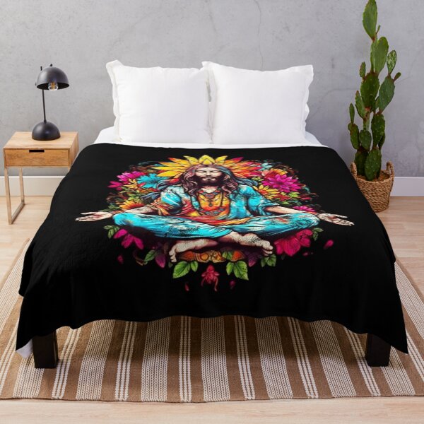 Item preview, Jesus Christ meditates in lotus position, flower power, halo, hippie, yoga, Buddhism, Christianity designed and sold by nitty-gritty.