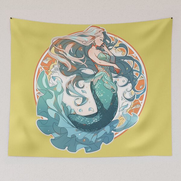 Item preview, Oceanic Elegance: Graceful Siren Digital Cartoon Sticker designed and sold by PaintbrushPlace.
