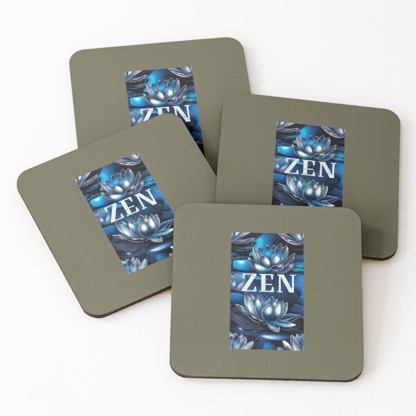 Item preview, Zen. Iridescent blue and silver lotus flowers on a blue background and the words Zen on the image. designed and sold by Creativesphotos.