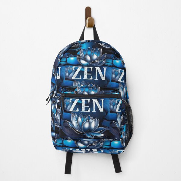 Item preview, Zen. Iridescent blue and silver lotus flowers on a blue background and the words Zen on the image. designed and sold by Creativesphotos.
