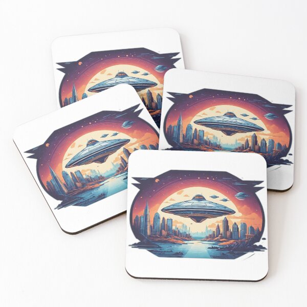 Item preview, UFO Suspended over a Metropolis at Sunset designed and sold by ArtVibeInk.