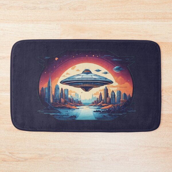 Item preview, UFO Suspended over a Metropolis at Sunset designed and sold by ArtVibeInk.