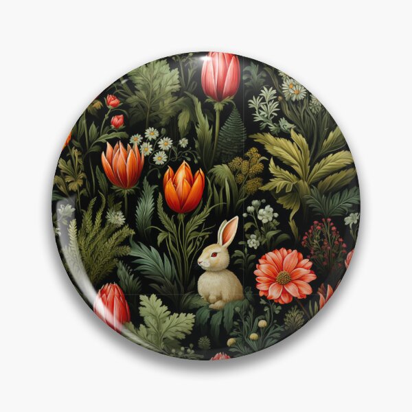 Item preview, Un conejo en el jardín Estampado floral oscuro designed and sold by FoxTreeDesign.