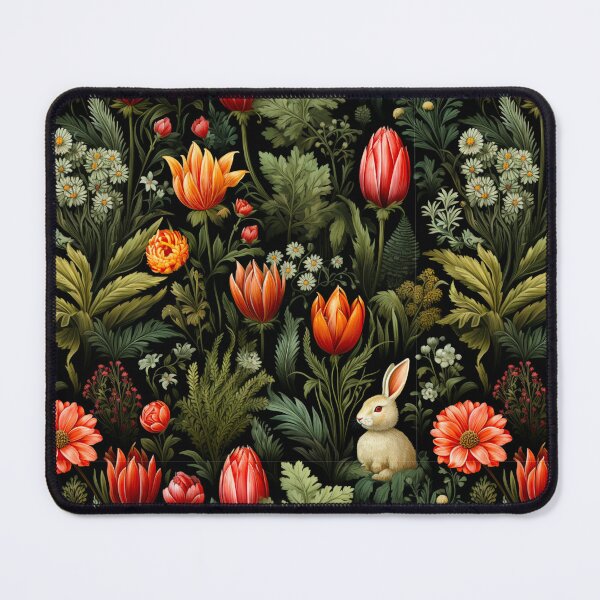Item preview, A Rabbit In The Garden Dark Floral Print designed and sold by FoxTreeDesign.