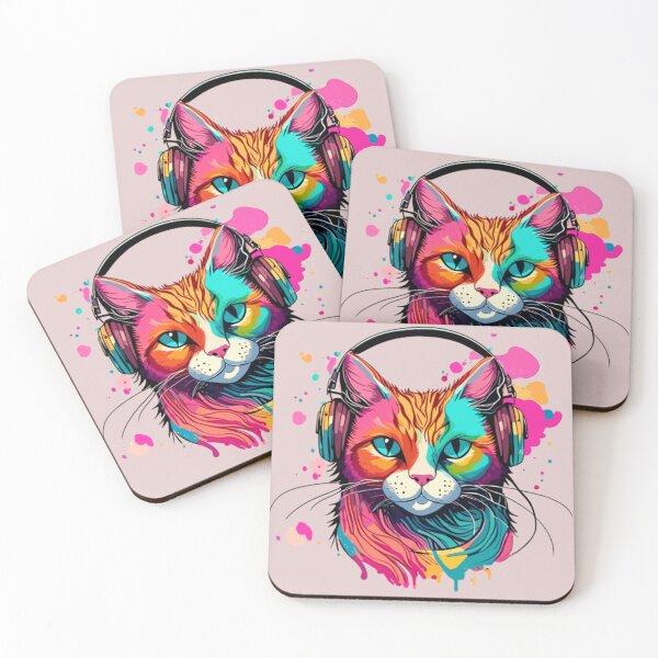 Item preview, Cool Colourful Cat Listening To Music designed and sold by DesignscapeWCF.