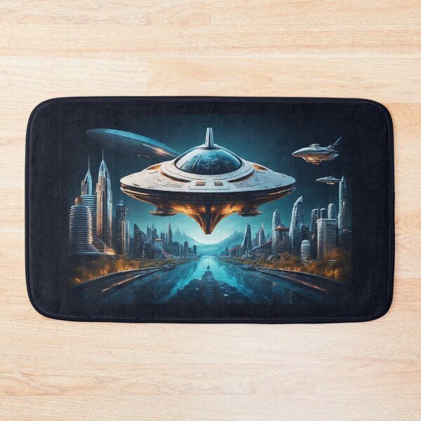 Item preview, Spaceship Overlooking a Nighttime Metropolis designed and sold by ArtVibeInk.