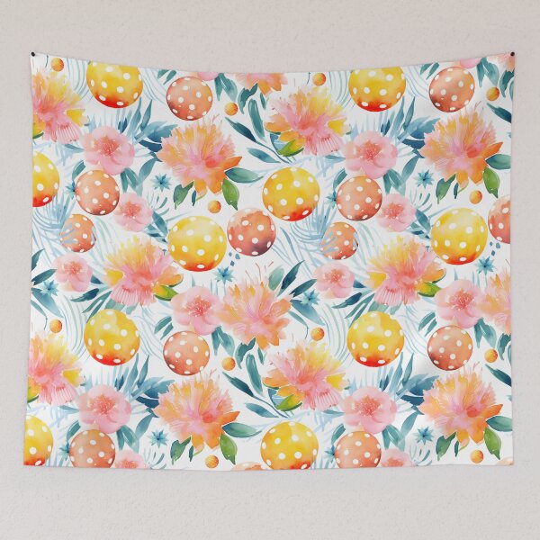 Item preview, Watercolor pastel  pickleball pattern with pink dahlia designed and sold by EvieWoj.