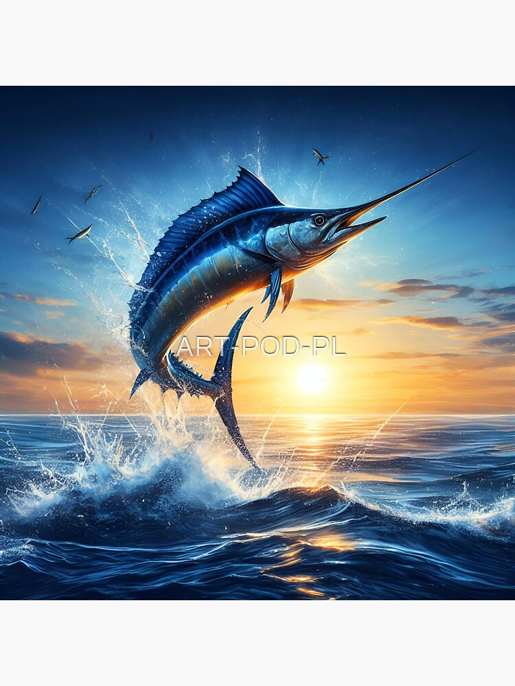 Blue marlin jumping out of the ocean at sunset, ocean fishing. Magnet for  Sale by ART-POD-PL