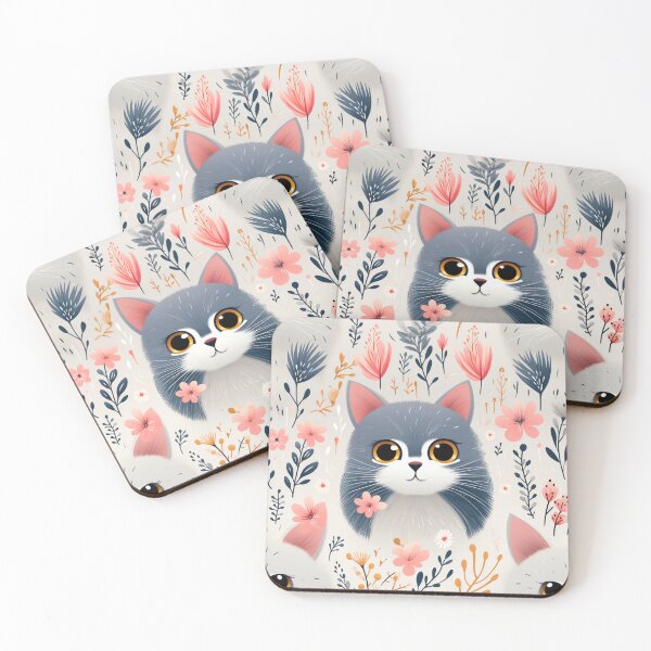 Item preview, Grey White Pet Kitty Cat Flower Print designed and sold by FoxTreeDesign.