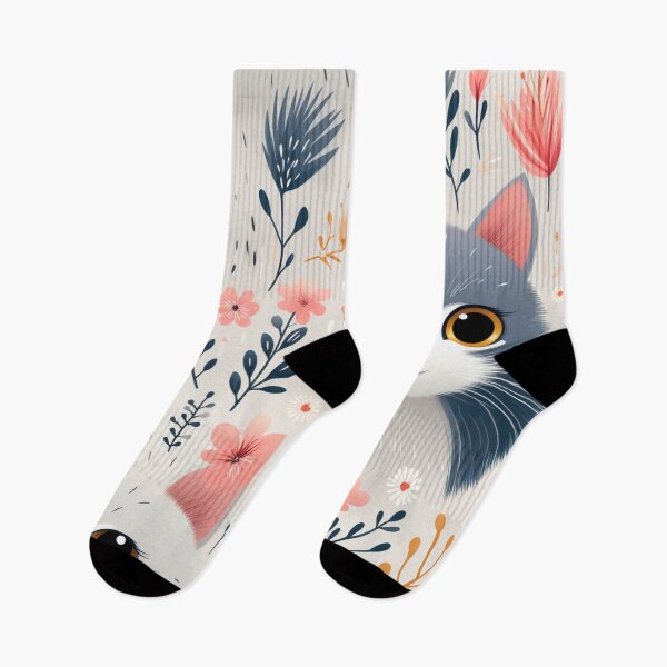 Item preview, Grey White Pet Kitty Cat Flower Print designed and sold by FoxTreeDesign.