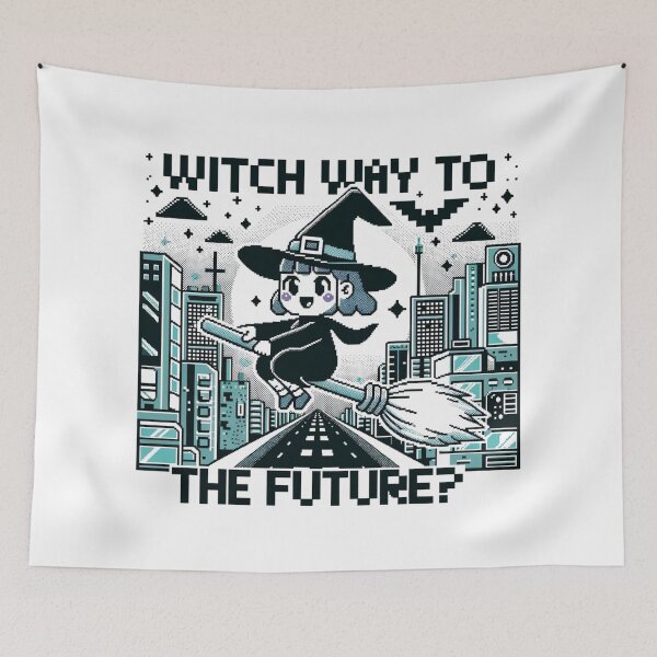 Item preview, Witch Way to the Future - Pixelated Witch on a Broomstick designed and sold by PixelPunkster.