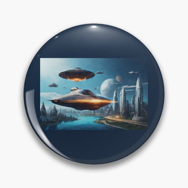 Item preview, Spaceships over futuristic metropolis designed and sold by ArtVibeInk.