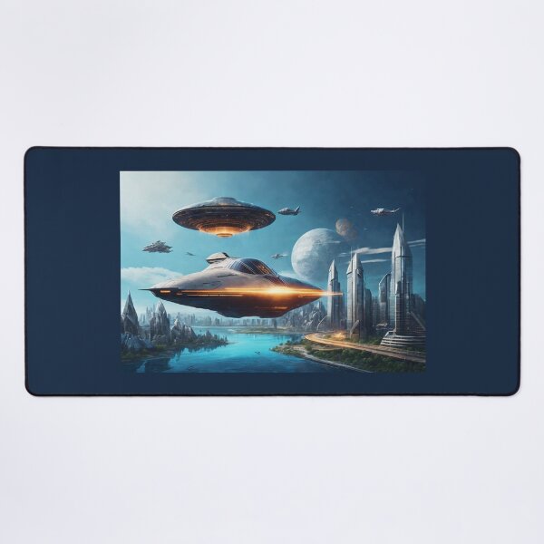 Item preview, Spaceships over futuristic metropolis designed and sold by ArtVibeInk.
