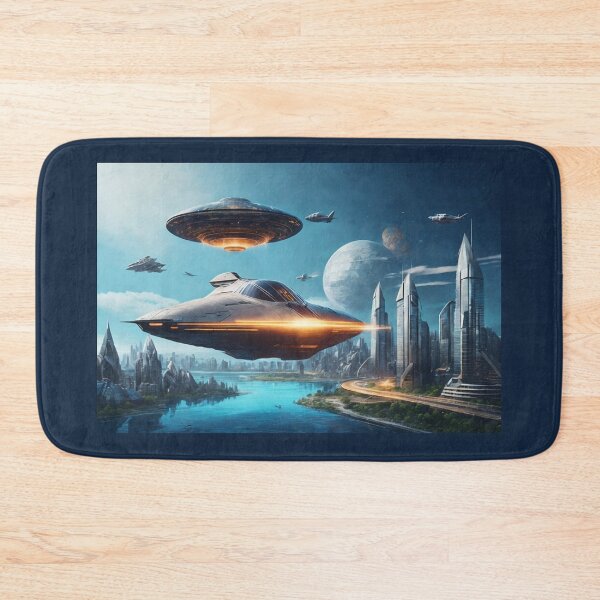 Item preview, Spaceships over futuristic metropolis designed and sold by ArtVibeInk.
