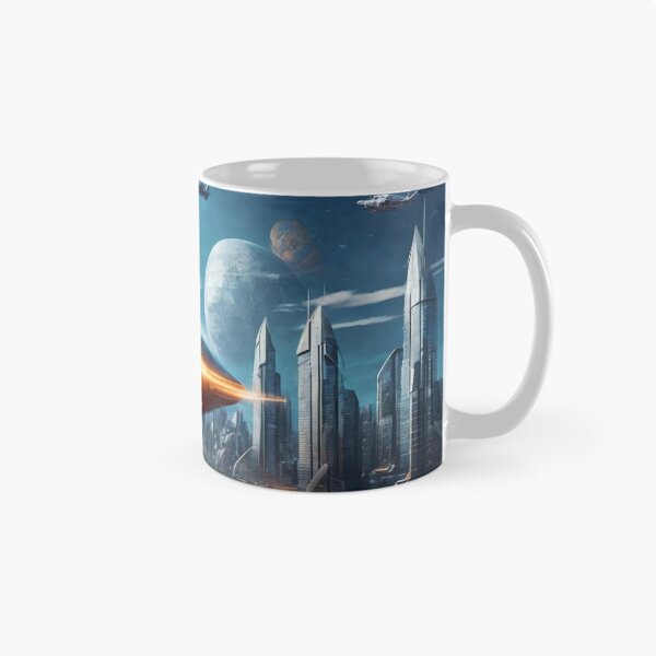 Item preview, Spaceships over futuristic metropolis designed and sold by ArtVibeInk.