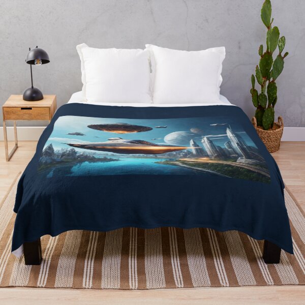 Item preview, Spaceships over futuristic metropolis designed and sold by ArtVibeInk.